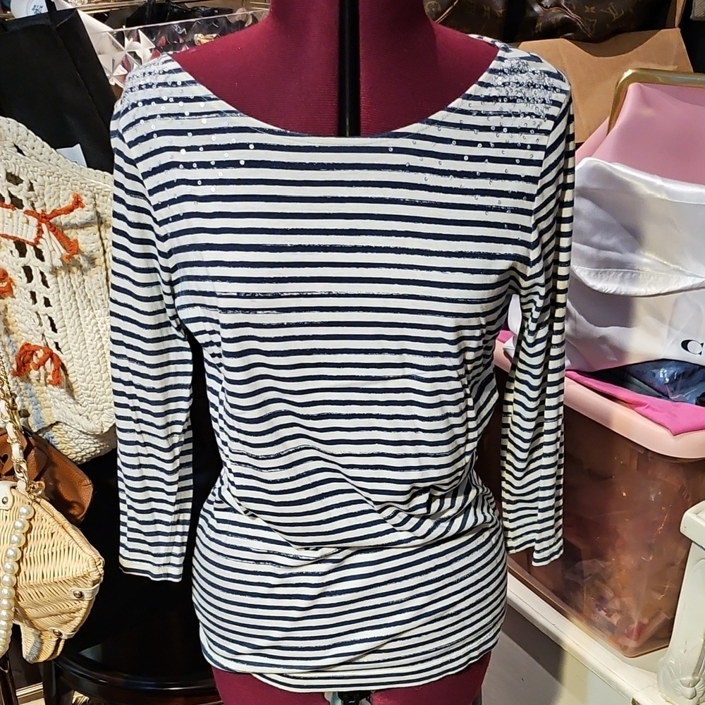 Banana Republic avy Striped Women's Top Size Med